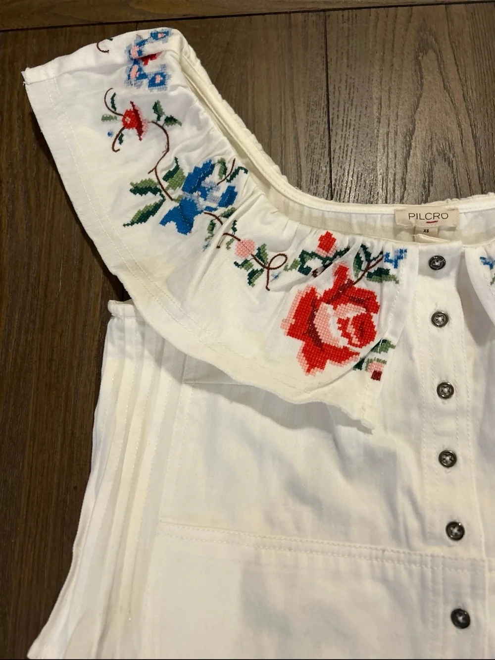 Pilcro White Embroidered Ruffle Camisole with Red and Blue Florals - Picture 3 of 7